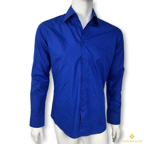 Louis Vuitton Men's Blue Cotton Monogram Classic Shirt - Picture 2 of 15